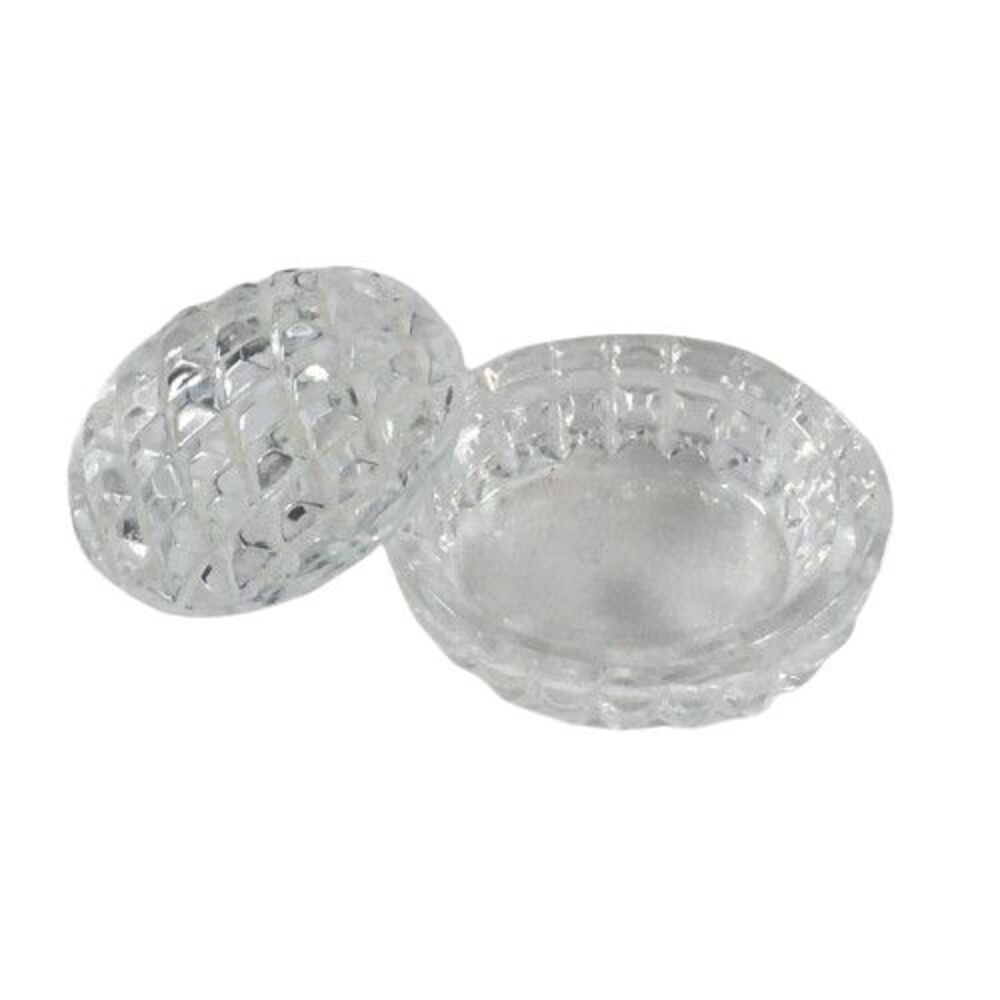Vintage Art Glass Trinket Pill Box Diamond Quilted Pattern Dresser Vanity Decor